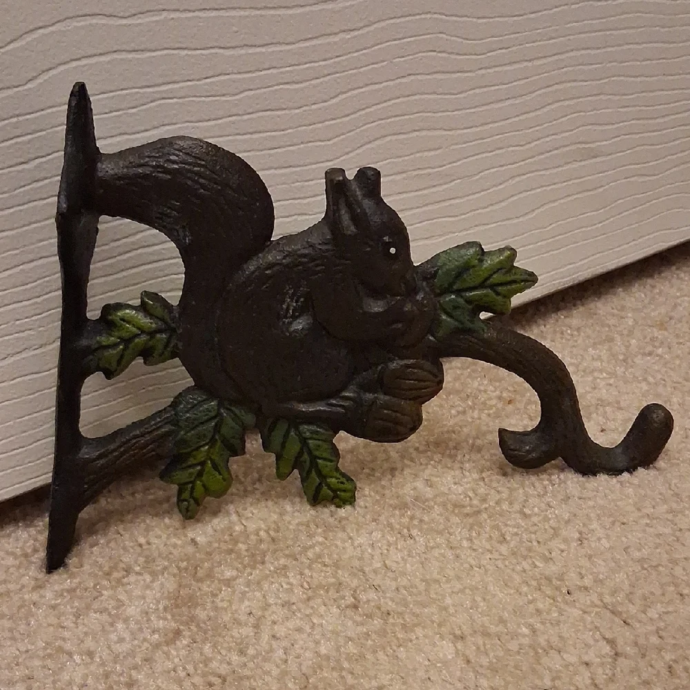 Rustic Squirrel Wall Hook - Black and Green - Vintage